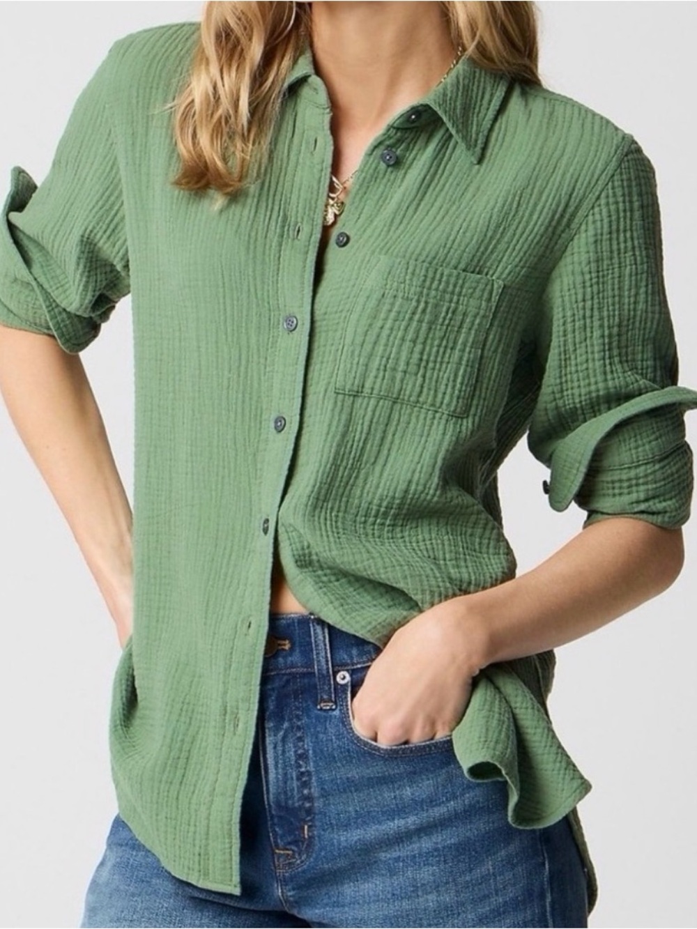 Gauzy Green Button-Up Shirt